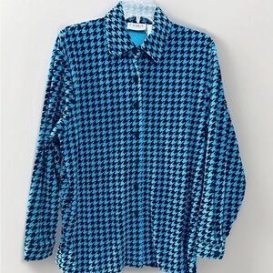 Vintage Erika velvet Shirt in Blue Houndstooth Pattern